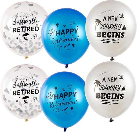 Citrus; 18 Pcs Happy Retirement Balloons With Pattern 12 Inch Blue and White Retirement Latex Sequin Balloons; Category:Latex Balloons; Image:1